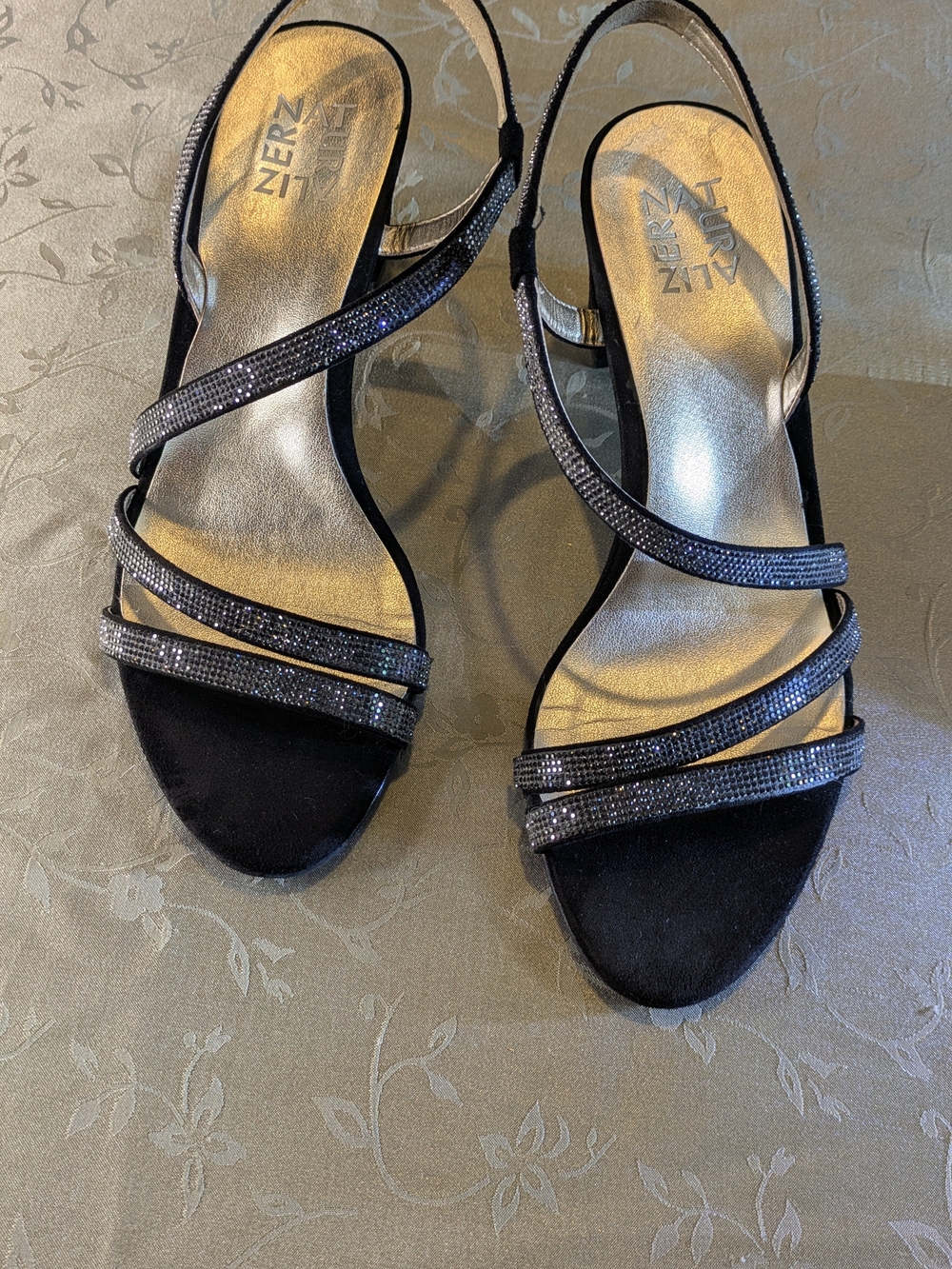 Naturalizer black silver crystal embellished strappy heel sandals, size 8.5M